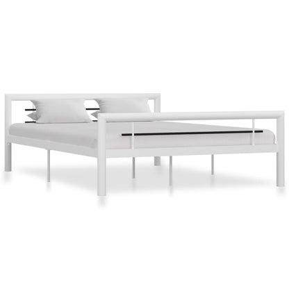 Bed Frame White And Black Metal 140X200 Cm