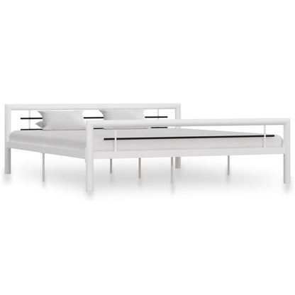 Bed Frame White And Black Metal 180X200 Cm Super King