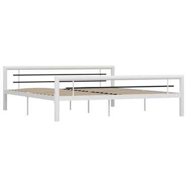 Bed Frame White And Black Metal 180X200 Cm Super King