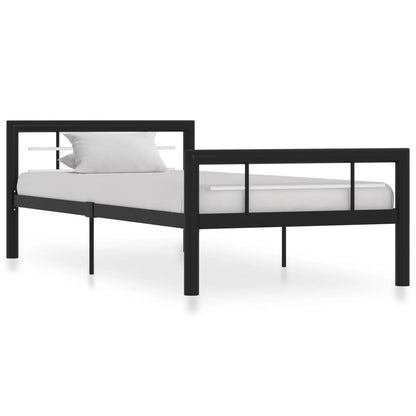 Bed Frame Black And White Metal 90X200 Cm