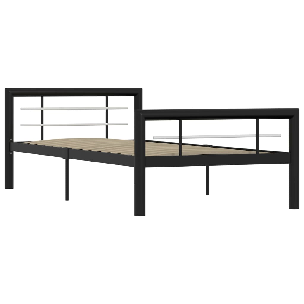 Bed Frame Black And White Metal 90X200 Cm