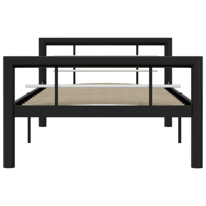 Bed Frame Black And White Metal 90X200 Cm