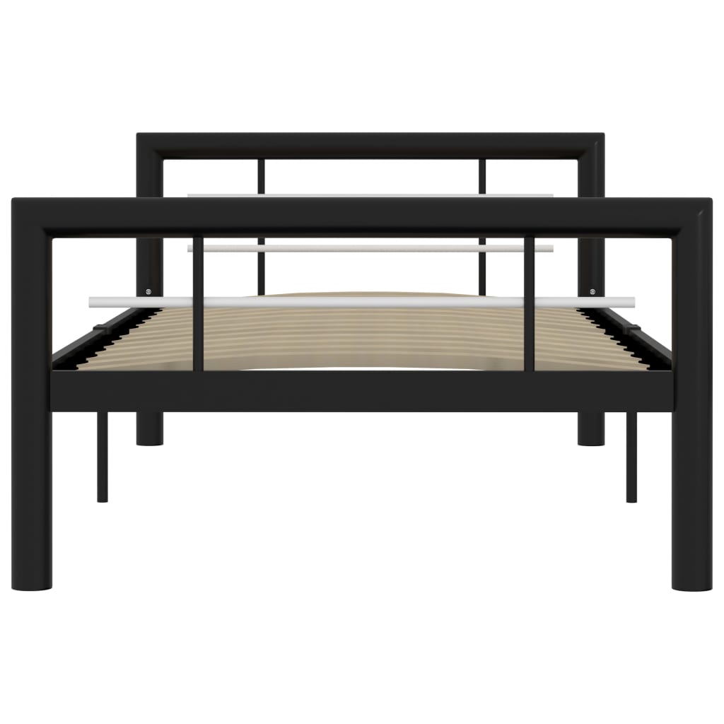 Bed Frame Without Mattress Black And White Metal 100X200 Cm