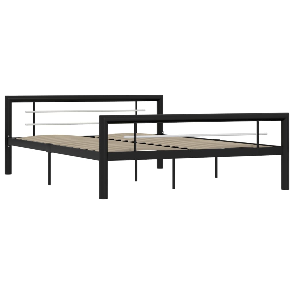 Bed Frame Black And White Metal 120X200 Cm