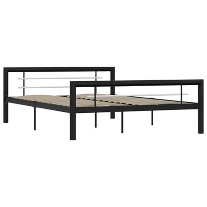 Bed Frame Black And White Metal 140X200 Cm