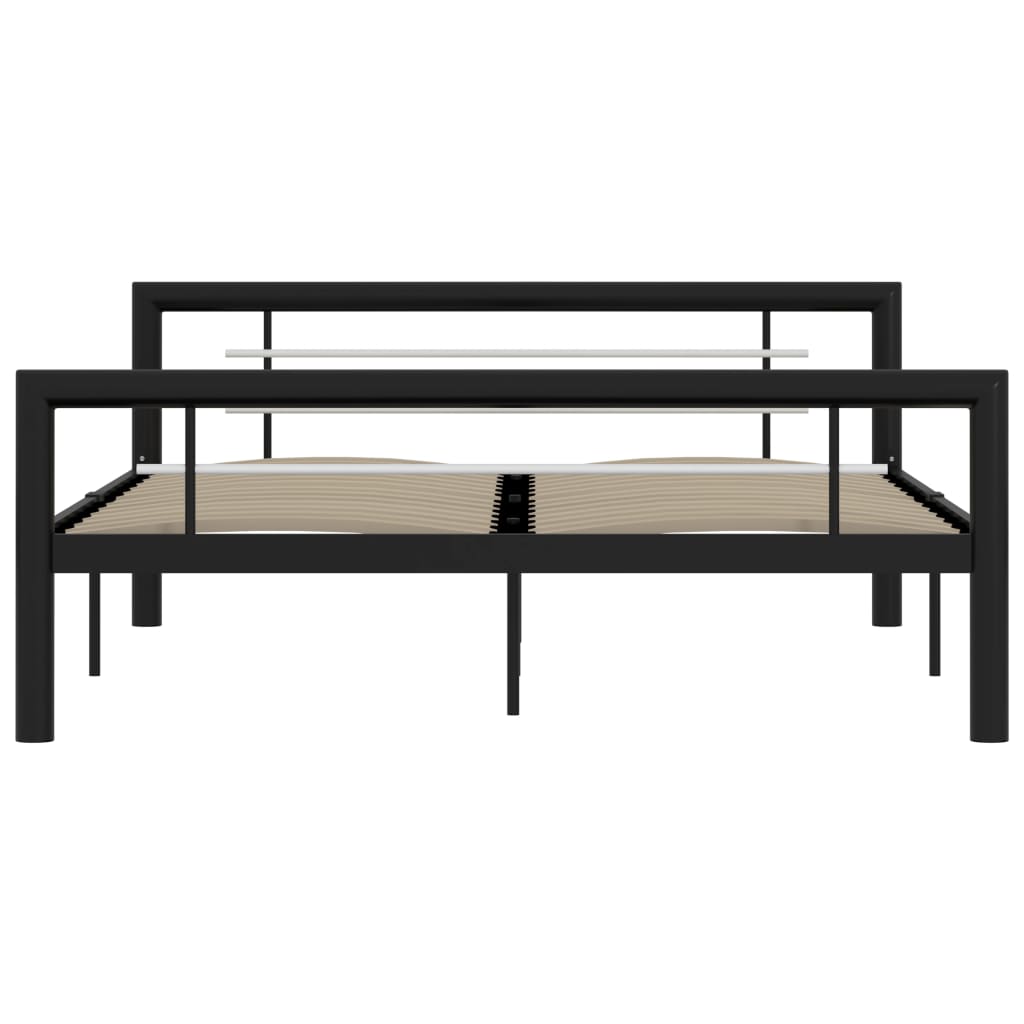 Bed Frame Black And White Metal 140X200 Cm