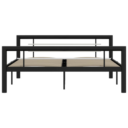 Bed Frame Black And White Metal 140X200 Cm