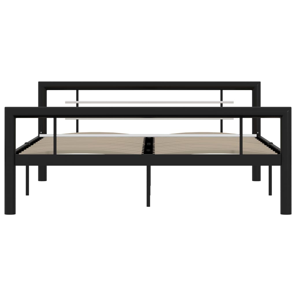 Bed Frame Black And White Metal 160X200 Cm