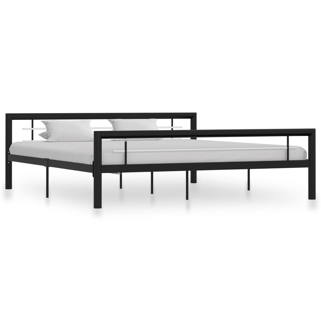 Bed Frame Without Mattress Black And White Metal 180X200 Cm Super King