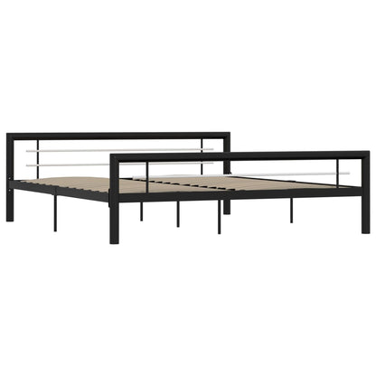 Bed Frame Without Mattress Black And White Metal 180X200 Cm Super King