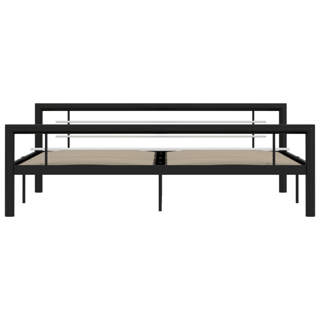 Bed Frame Without Mattress Black And White Metal 180X200 Cm Super King