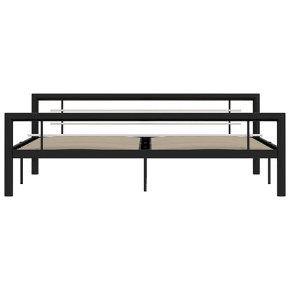 Bed Frame Without Mattress Black And White Metal 180X200 Cm Super King