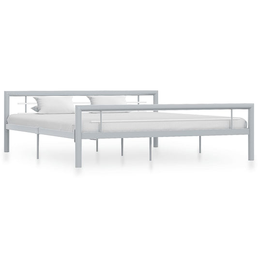 Bed Frame Grey And White Metal 180X200 Cm Super King