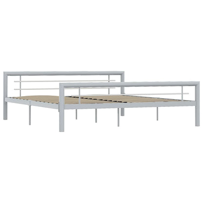 Bed Frame Grey And White Metal 180X200 Cm Super King