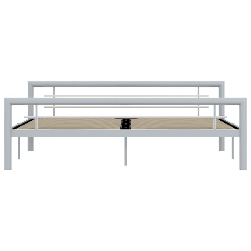 Bed Frame Grey And White Metal 180X200 Cm Super King