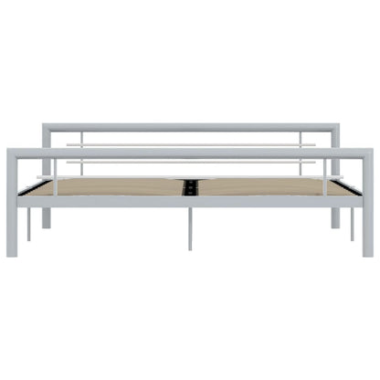 Bed Frame Grey And White Metal 180X200 Cm Super King