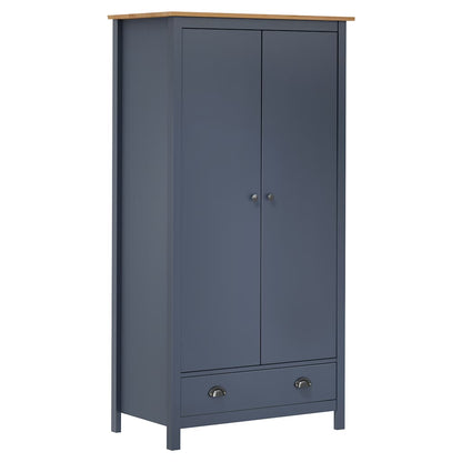 2-Door Wardrobe Hill Grey | Hinged | Solid Pine Wood | 1 Drawer, 1 Shelf | 2 Doors | 89cm