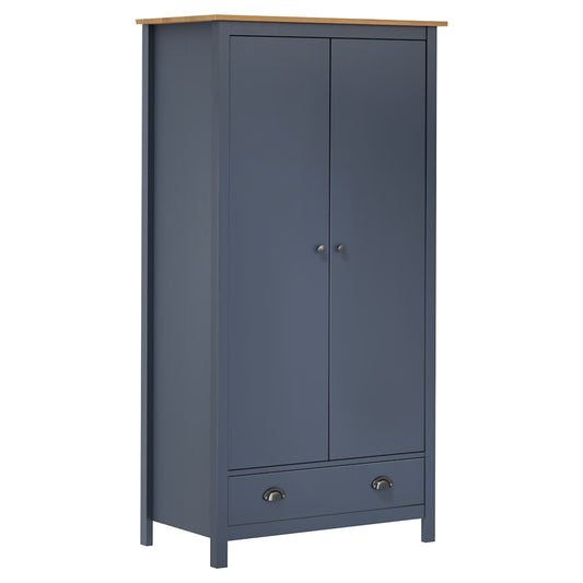 2-Door Wardrobe Hill Grey | Hinged | Solid Pine Wood | 1 Drawer, 1 Shelf | 2 Doors | 89cm