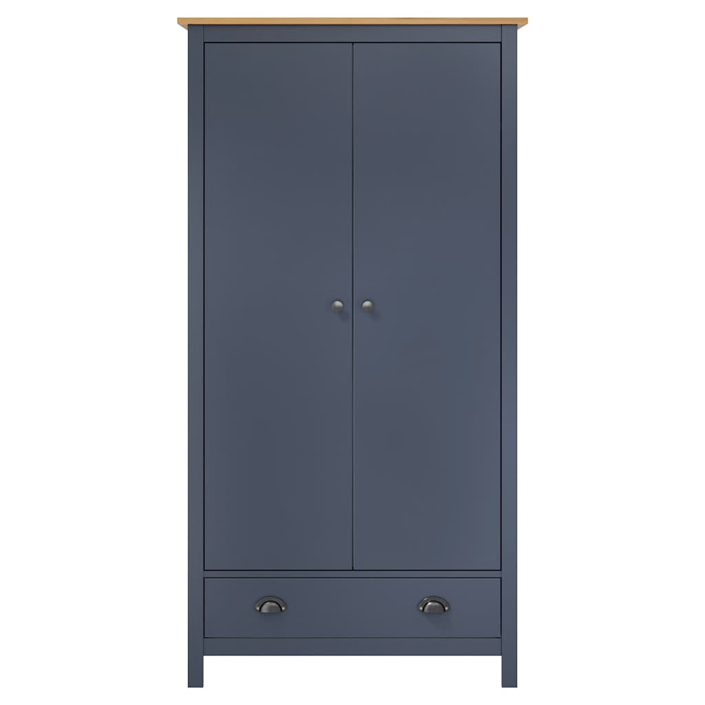 2-Door Wardrobe Hill Grey | Hinged | Solid Pine Wood | 1 Drawer, 1 Shelf | 2 Doors | 89cm