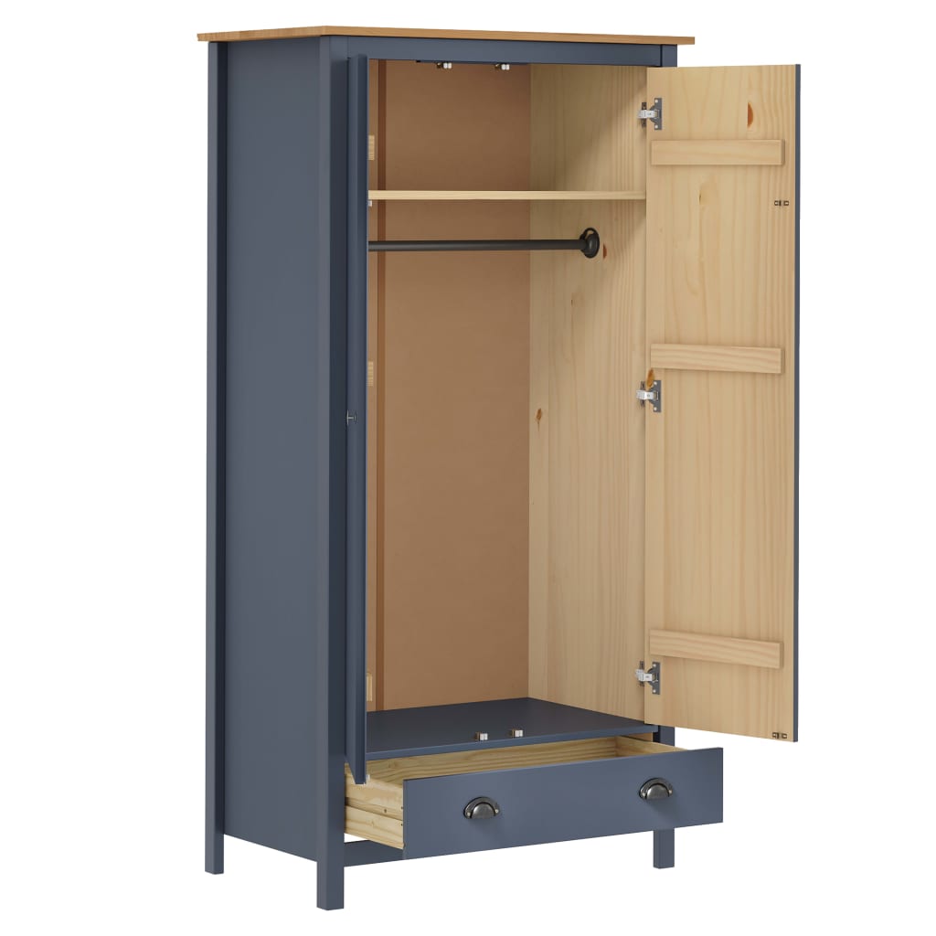 2-Door Wardrobe Hill Grey 89X50X170 Cm Solid Pine Wood