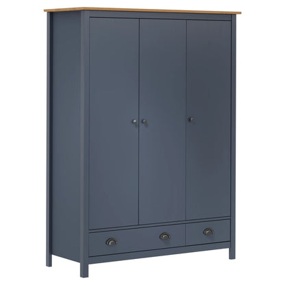 3-Door Wardrobe Hill Grey | Hinged | Solid Pine Wood | 2 Drawers 5 Shelves | 3 Doors | 127cm