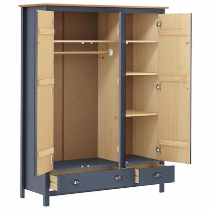 3-Door Wardrobe Hill Grey | Hinged | Solid Pine Wood | 2 Drawers 5 Shelves | 3 Doors | 127cm