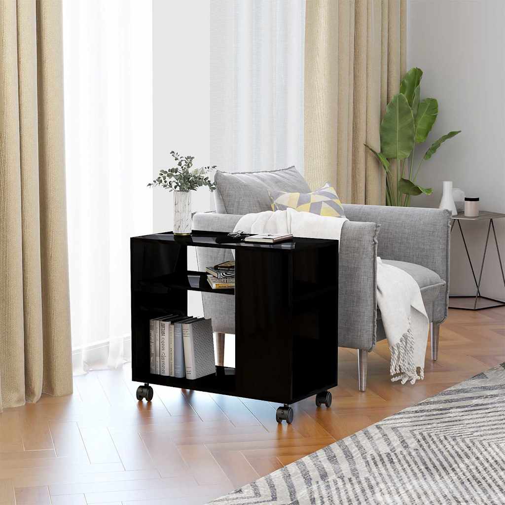 Side Table High Gloss Black 70X35X55 Cm Engineered Wood