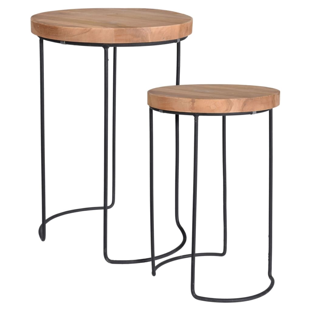 H&S Collection 2 Piece Side Table Set Teak