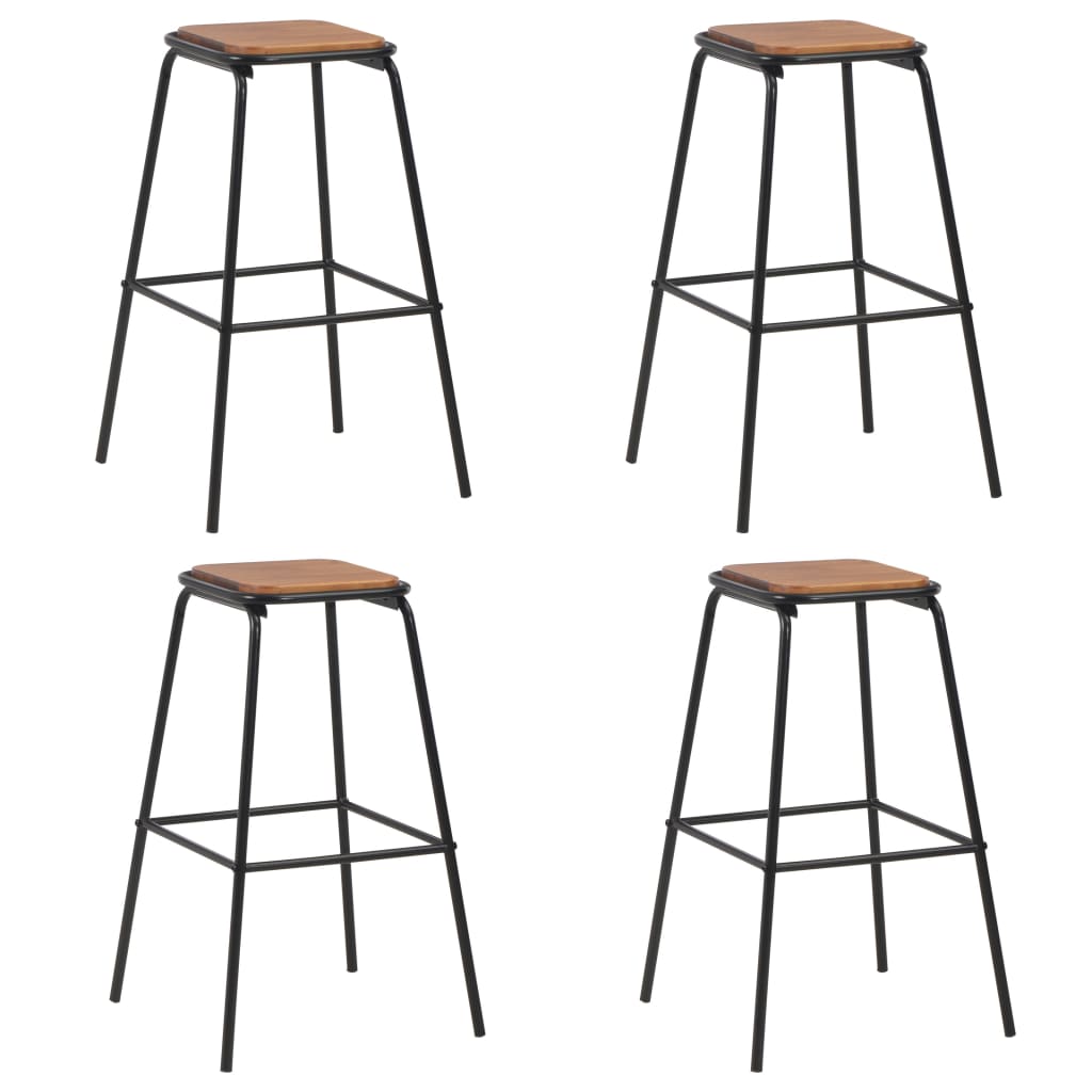 Bar Stools 4 Pcs Black Solid Pinewood And Steel