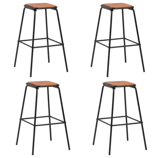 Bar Stools 4 Pcs Black Solid Pinewood And Steel