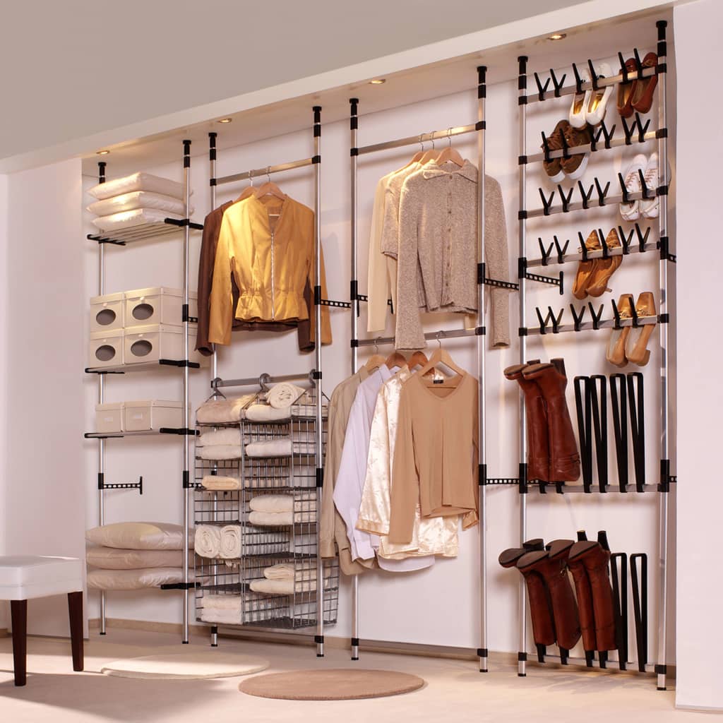 Telescopic Wardrobe System With Rods And Shelf Aluminium