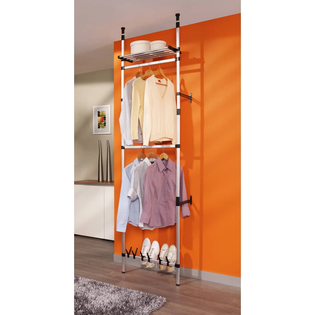 Telescopic Wardrobe System With Rods And Shelf Aluminium