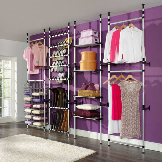 Telescopic Wardrobe System With Rods And Shelf Aluminium