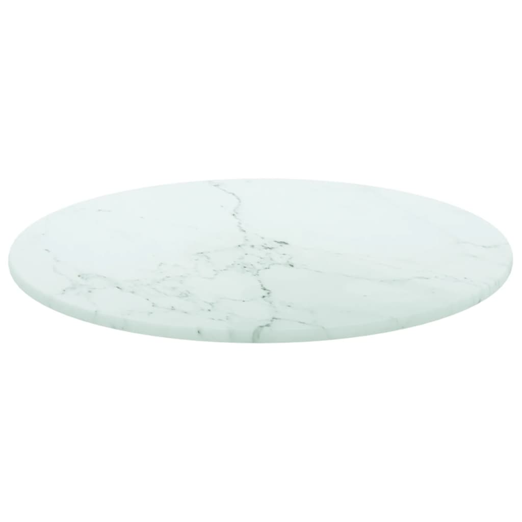 Table Top White Ø30X0.8 Cm Tempered Glass With Marble Design