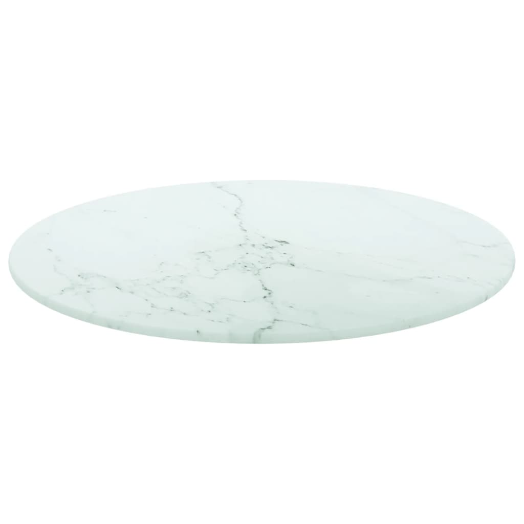 Table Top White Ø40X0.8 Cm Tempered Glass With Marble Design