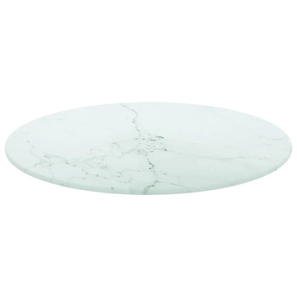 Table Top White Ø40X0.8 Cm Tempered Glass With Marble Design