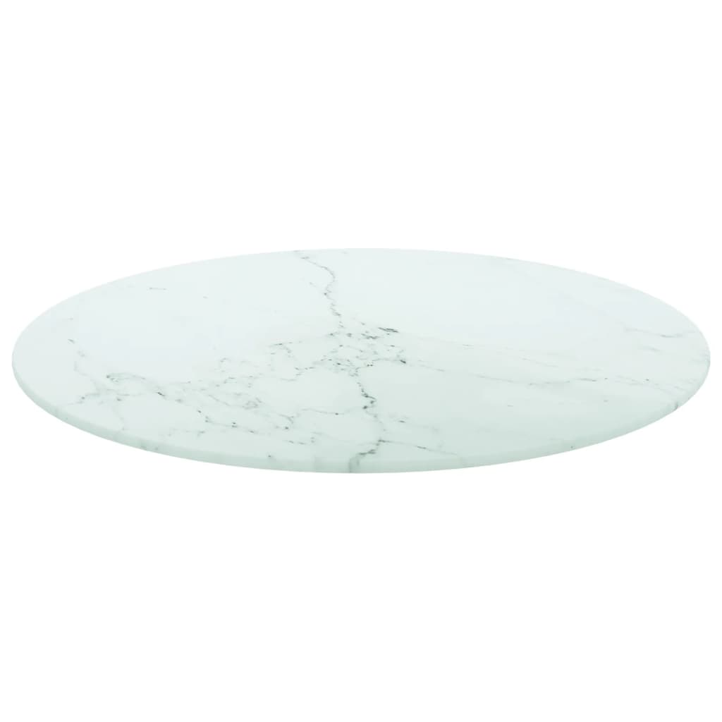 Table Top White Ø50X0.8 Cm Tempered Glass With Marble Design