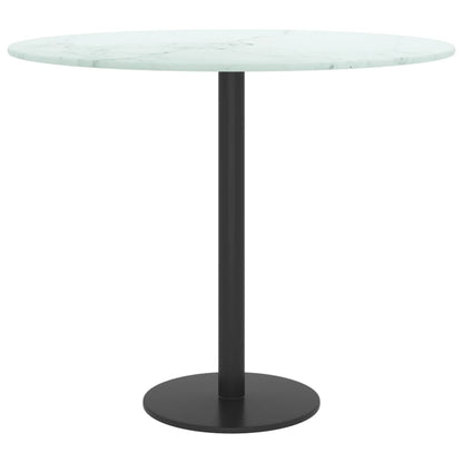 Table Top White Ø50X0.8 Cm Tempered Glass With Marble Design