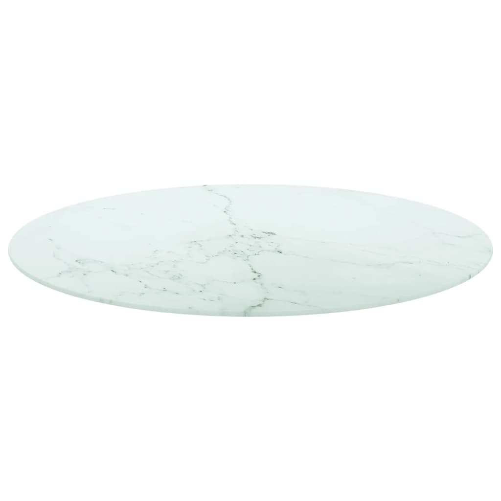 Table Top White Ø80X1 Cm Tempered Glass With Marble Design