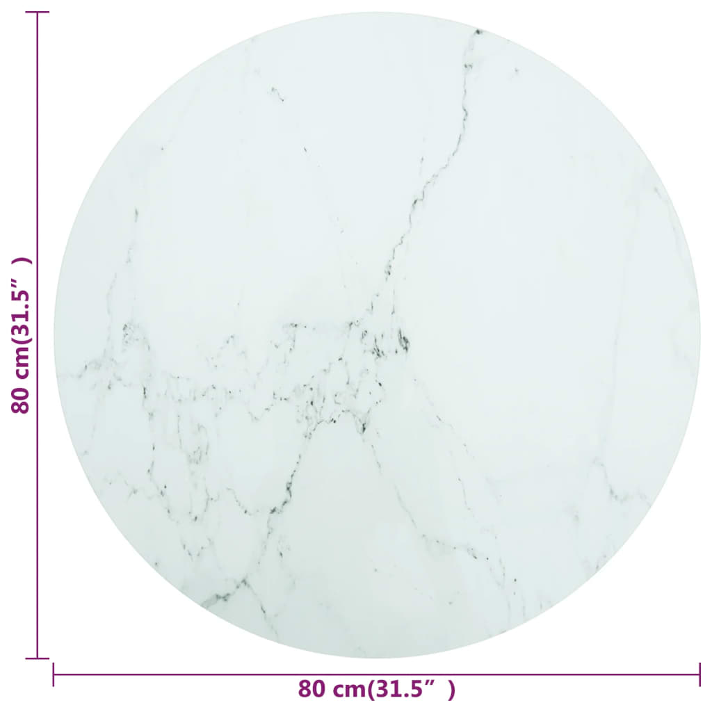 Table Top White Ø80X1 Cm Tempered Glass With Marble Design