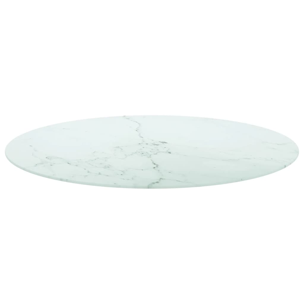 Table Top White Ø90X1 Cm Tempered Glass With Marble Design