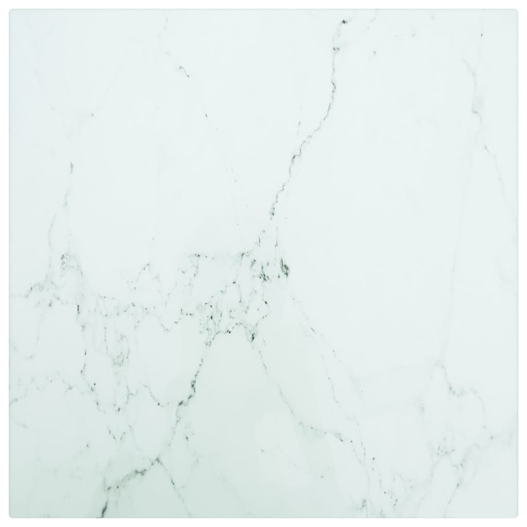 Table Top White 30X30 Cm 6 Mm Tempered Glass With Marble Design