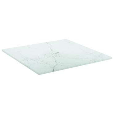 Table Top White 30X30 Cm 6 Mm Tempered Glass With Marble Design