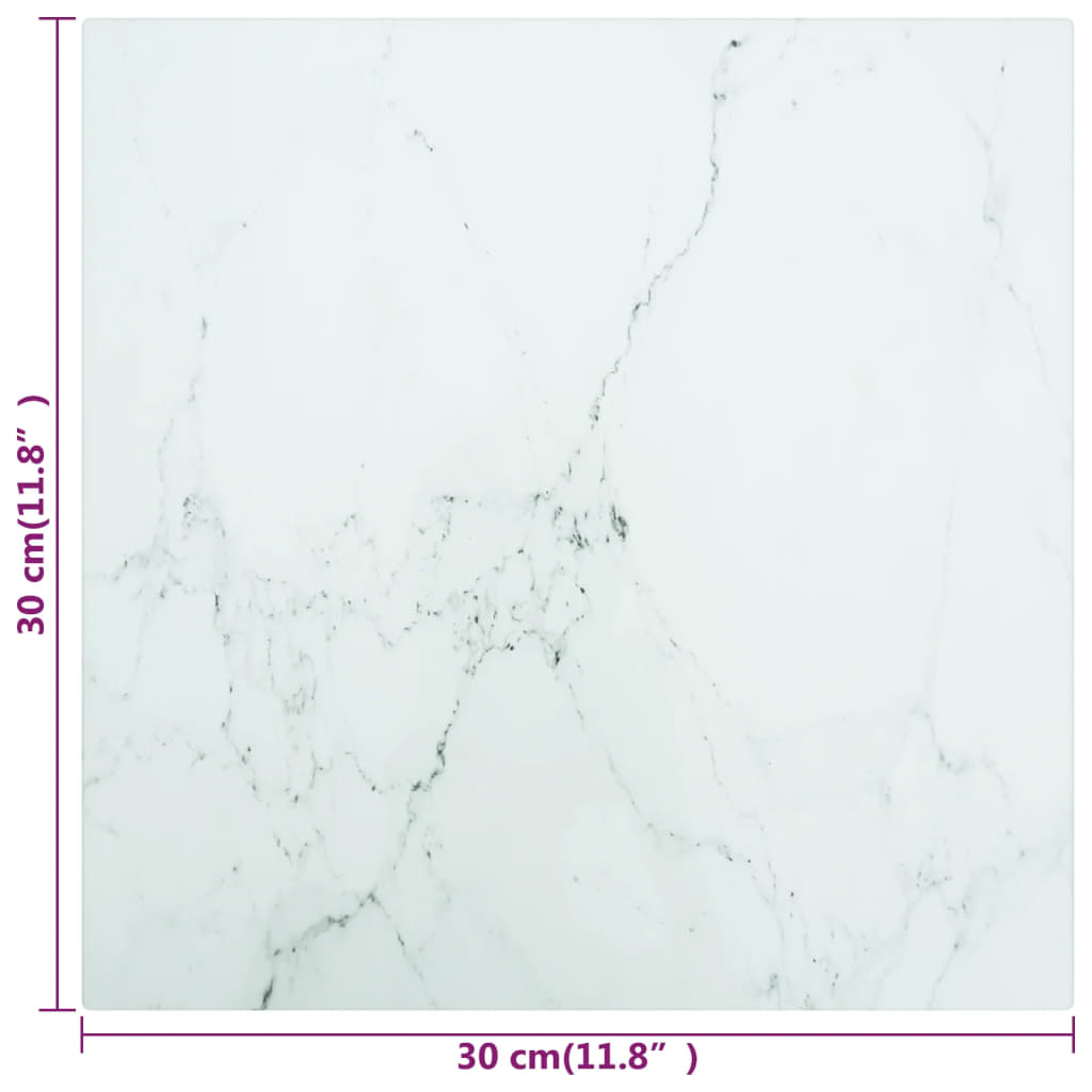 Table Top White 30X30 Cm 6 Mm Tempered Glass With Marble Design