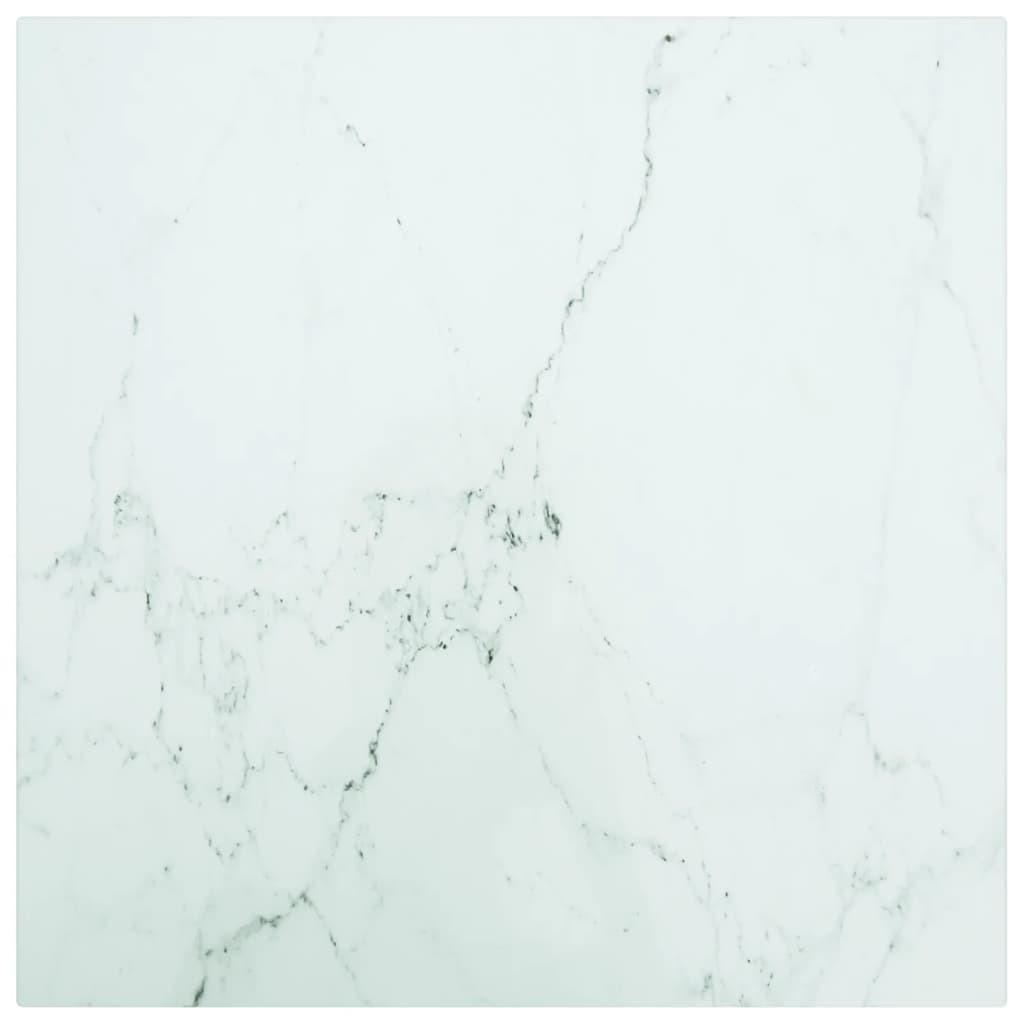 Table Top White 40X40 Cm 6 Mm Tempered Glass With Marble Design