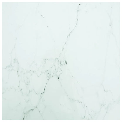 Table Top White 40X40 Cm 6 Mm Tempered Glass With Marble Design