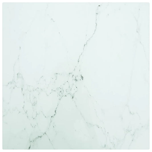 Table Top White 40X40 Cm 6 Mm Tempered Glass With Marble Design