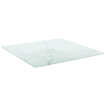 Table Top White 40X40 Cm 6 Mm Tempered Glass With Marble Design