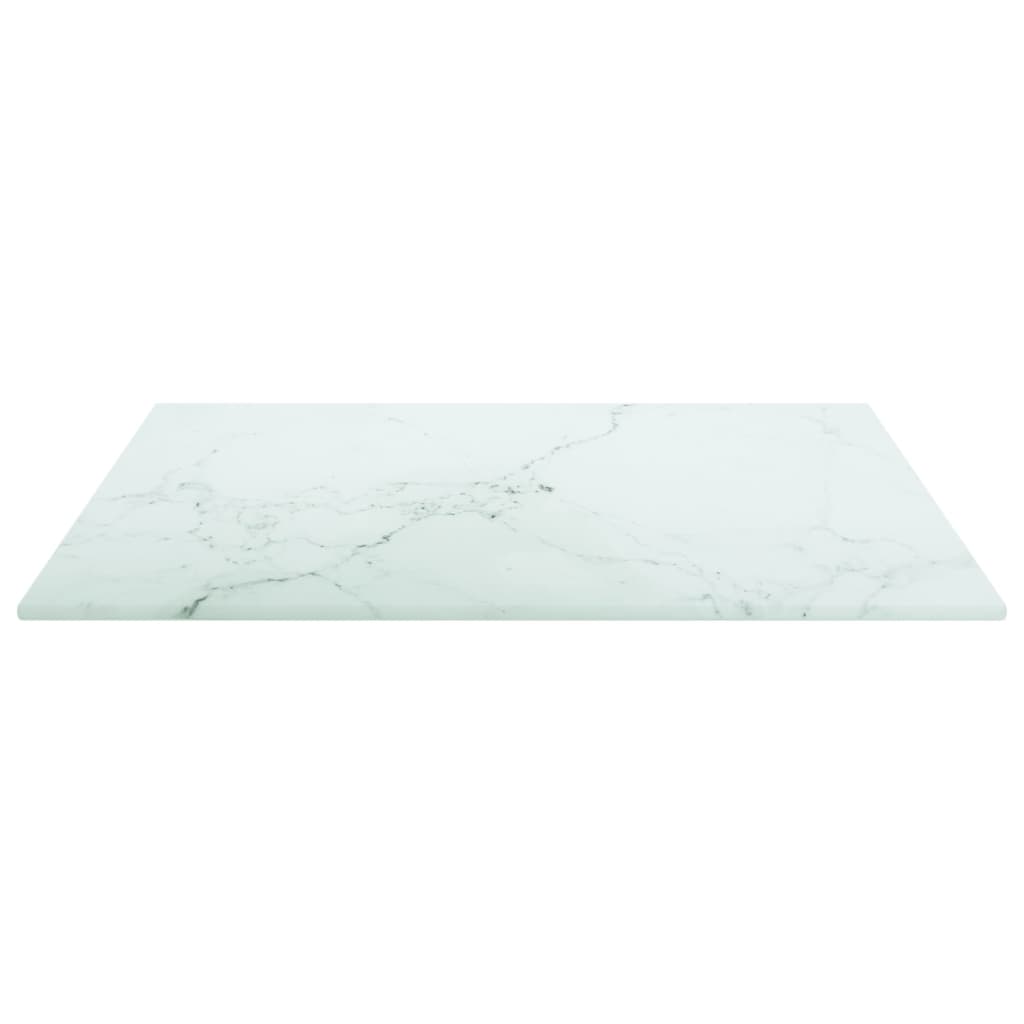 Table Top White 40X40 Cm 6 Mm Tempered Glass With Marble Design