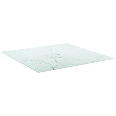 Table Top White 70X70 Cm 6 Mm Tempered Glass With Marble Design